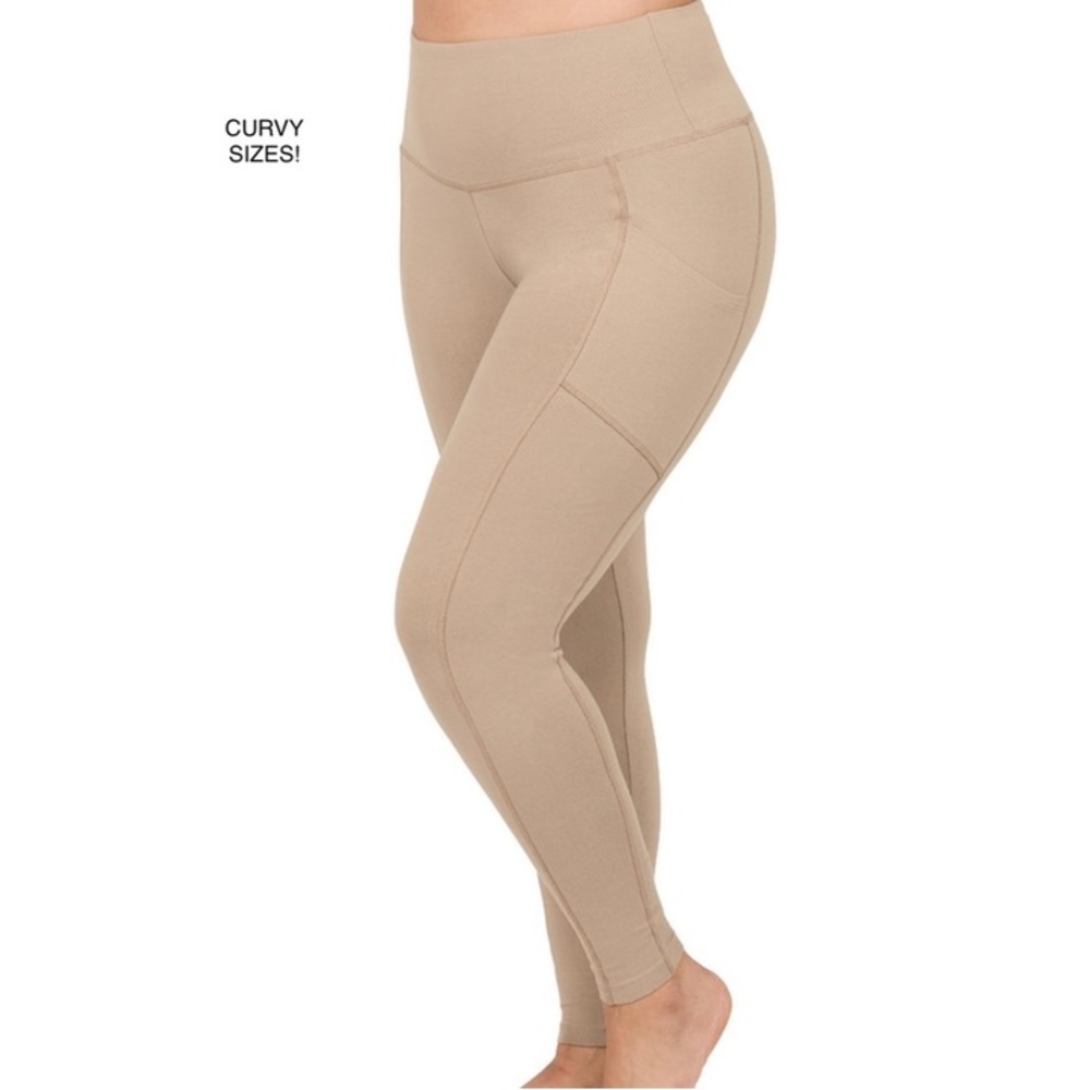 ZENANA Premium Cotton Blend Slanted Side Pocket High Waist Leggings